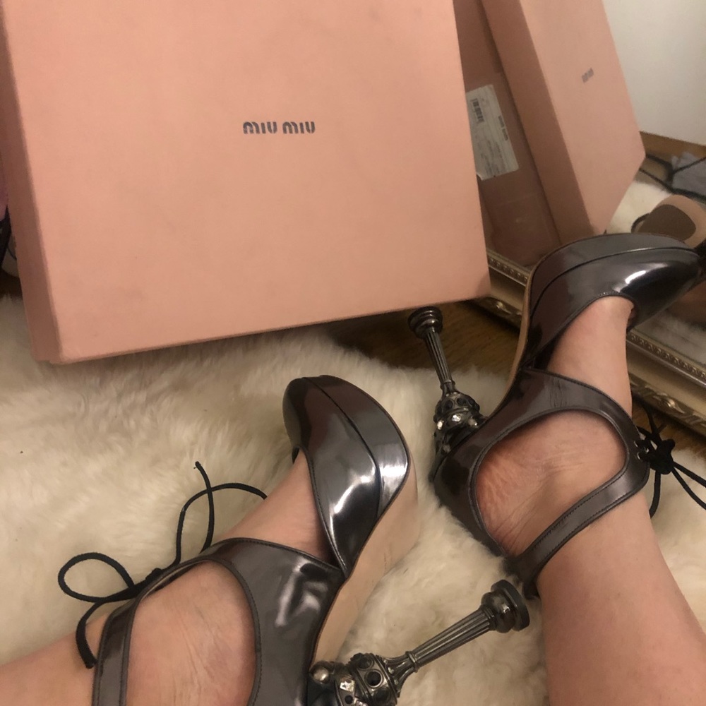 Miu Miu dusty grey jewel tie heel - Picture 2 of 4